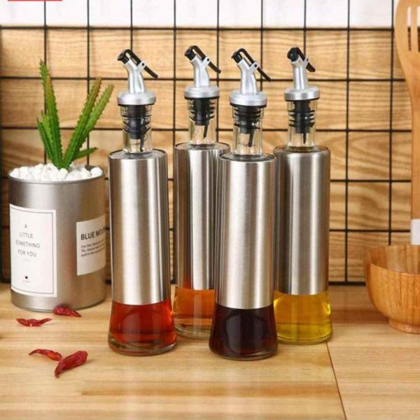 Kitchen Glass Stainless Steel Oil Bottle Leak-Proof 500ML