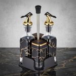 Kitchen Oil & Vinegar Bottles Set – Elegant Black & Gold Design.