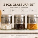 Glass Coffee, Tea, Sugar Jar 3PCS Set