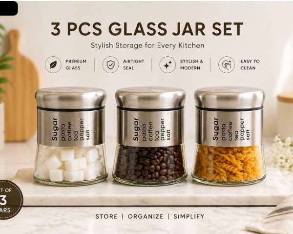 Glass Coffee, Tea, Sugar Jar 3PCS Set